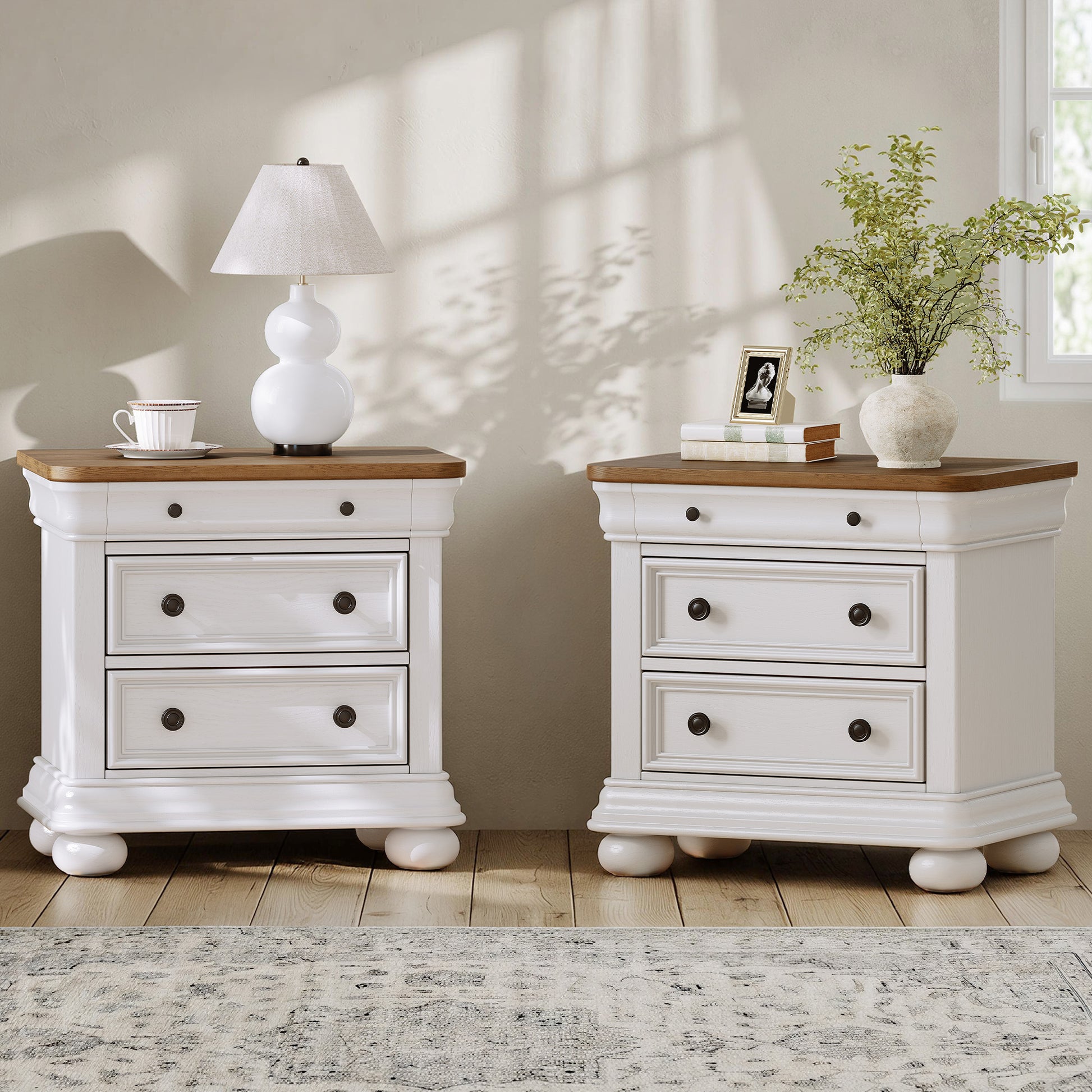 Bun Fully Assembly Wood Nightstand Amerlife White ＆Brown / 26" W
