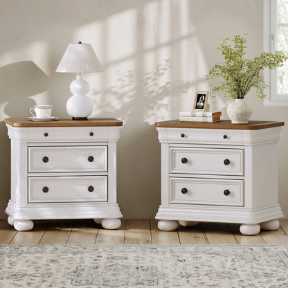 Bun Fully Assembly Wood Nightstand Amerlife White ＆Brown / 26" W