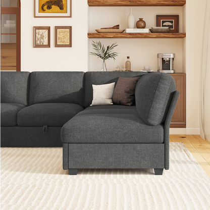 Sleeper Sectional Sofa with Pull Out Bed & Storage-105" | 7-Seater-Gray