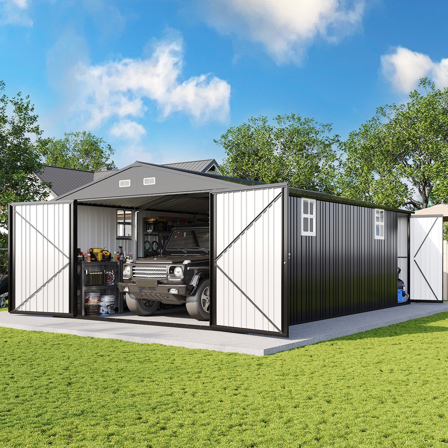 Extra Large Outdoor Metal Garage Shed Amerlife 13x21x8.4 FT