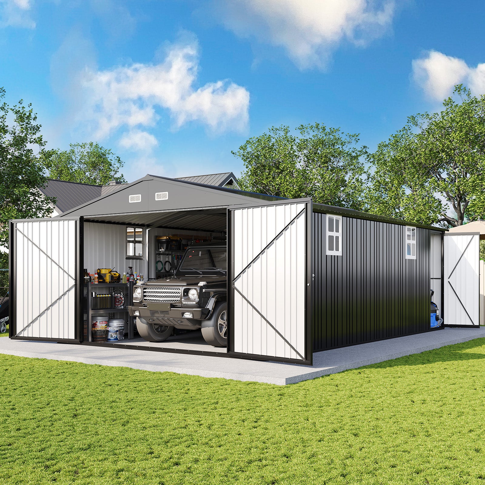 Extra Large Outdoor Metal Garage Shed Amerlife 13x21x8.4 FT