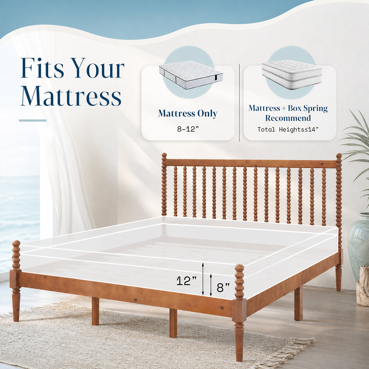 Classic Bobbin Solid Wood Bed Frame-King-Brown Walnut