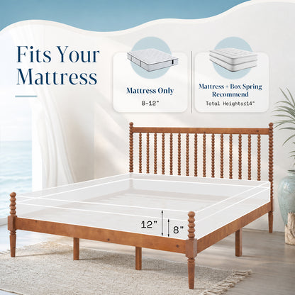 Classic Bobbin Solid Wood Bed Frame-King-Brown Walnut