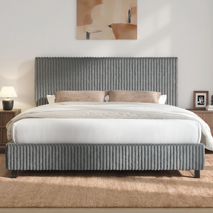 Velmure Corduroy Platform Bed Frame  King / Grey