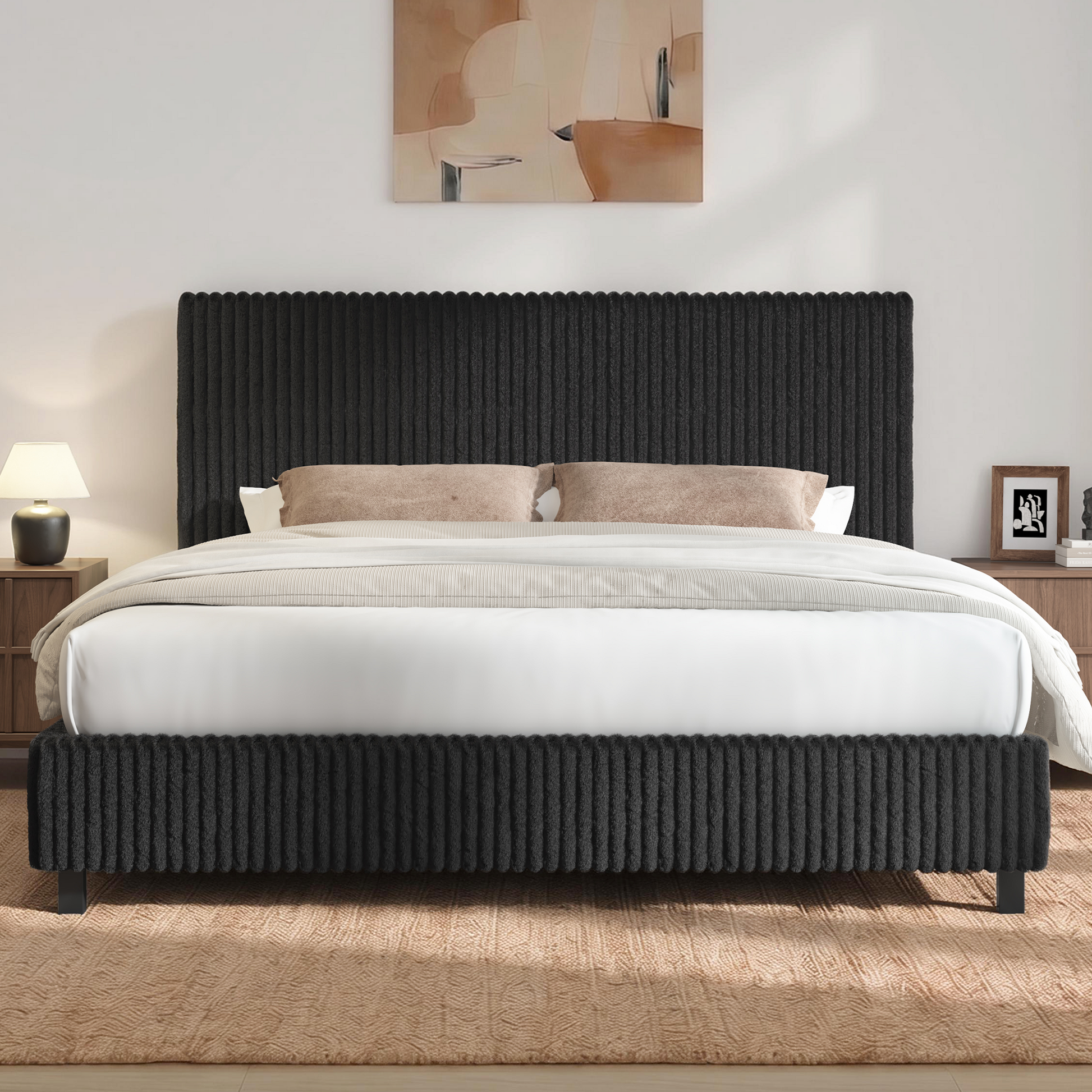 Velmure Corduroy Platform Bed Frame  King / Black