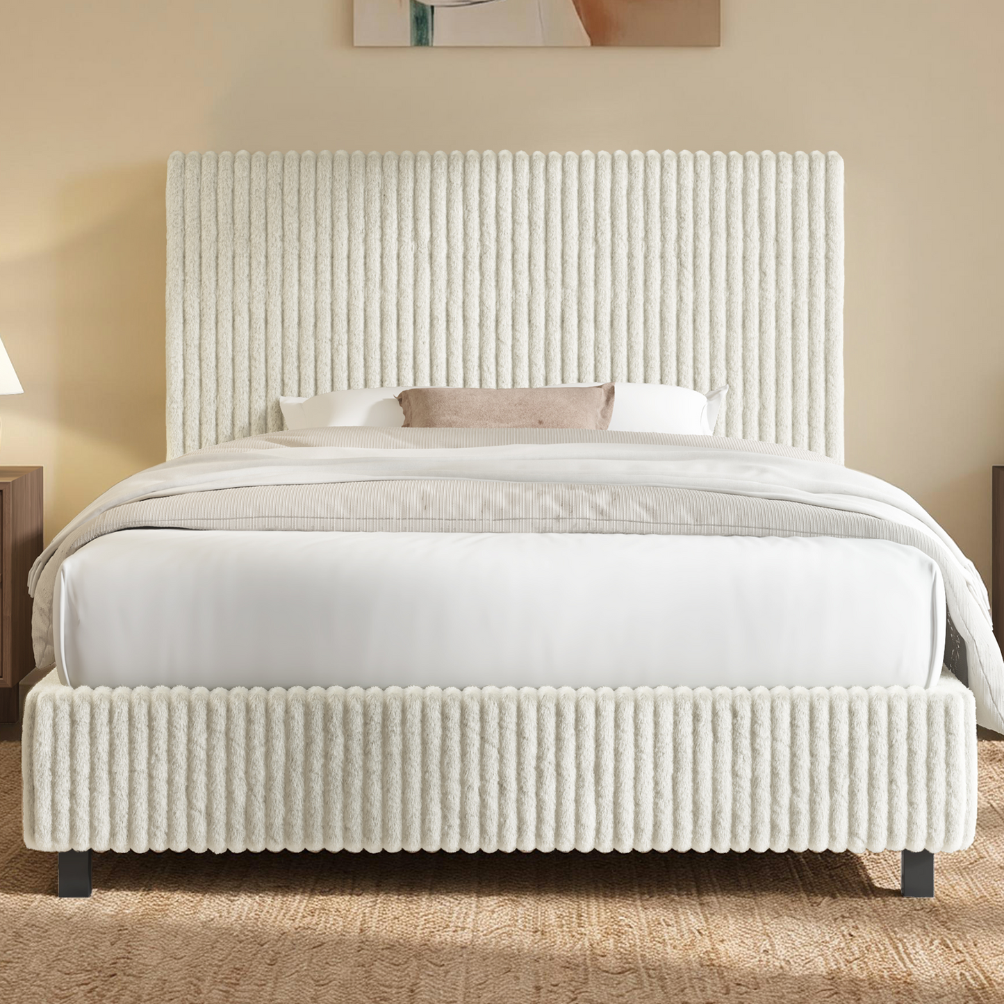 Velmure Corduroy Platform Bed Frame  Queen / Cream