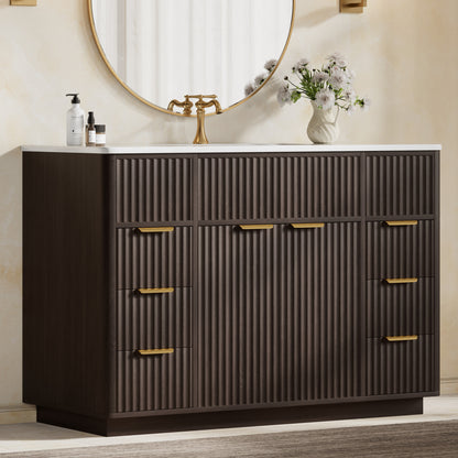 Modern Fluted Bathroom Vanity Collection - 48‘’-brown