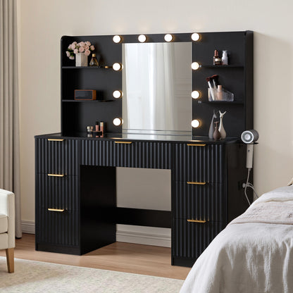 Glow 47.2" Fluted Vanity Desk Amerlife Black