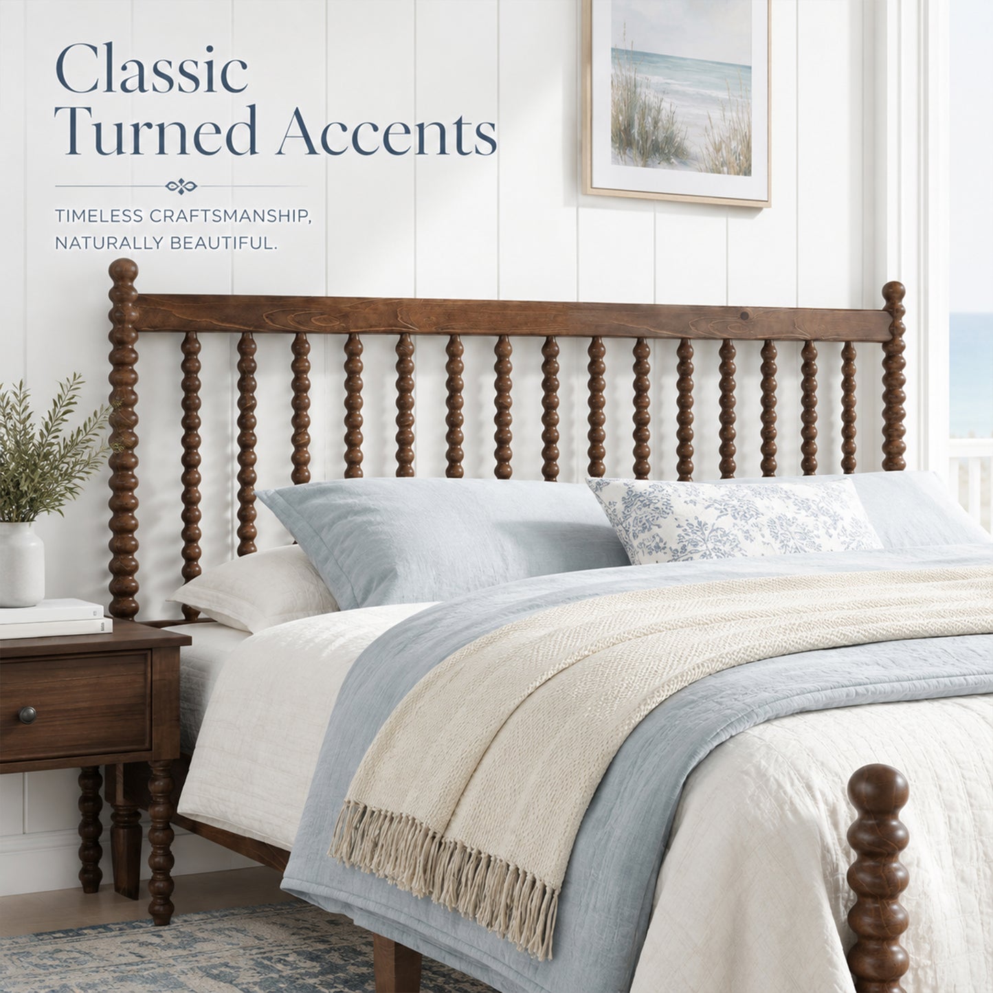 Classic Bobbin Solid Wood Bed Frame-King-Dark Walnut