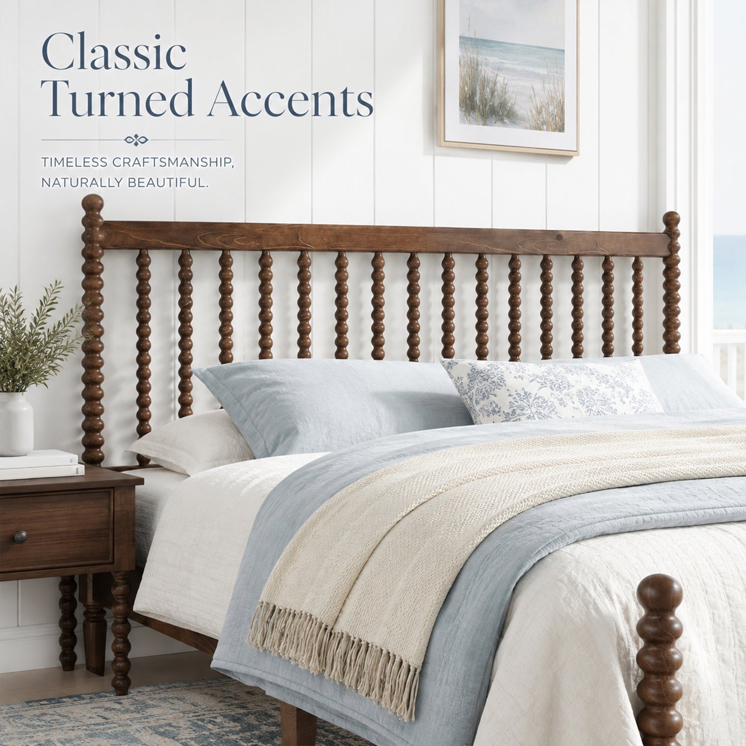 Classic Bobbin Solid Wood Bed Frame-King-Dark Walnut