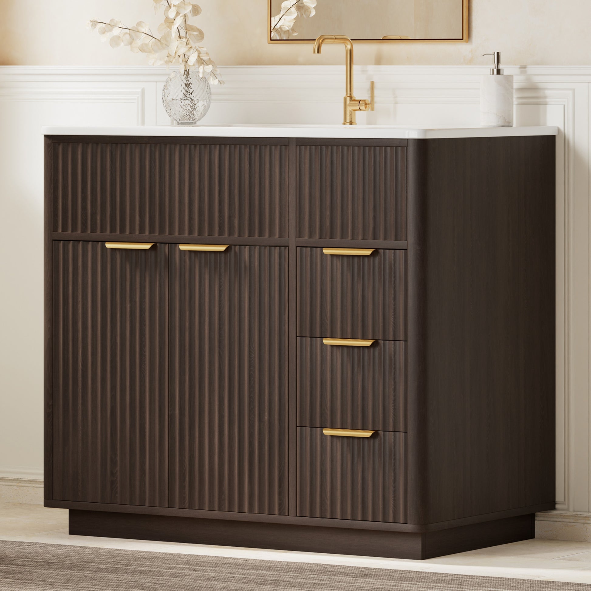 Modern Fluted Bathroom Vanity Collection - 36‘’-brown