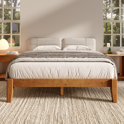 Quill Japanese Joinery Solid Wood Platform Bed Frame-King-Honey Brown