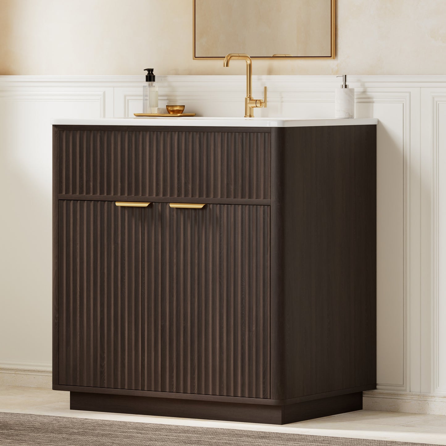 Modern Fluted Bathroom Vanity Collection - 30‘’-brown