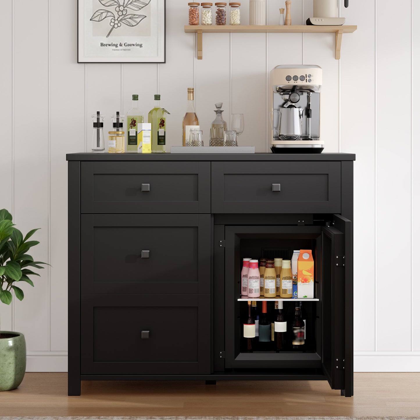 Faux 41" Dresser with Built-in Mini Fridge -Black