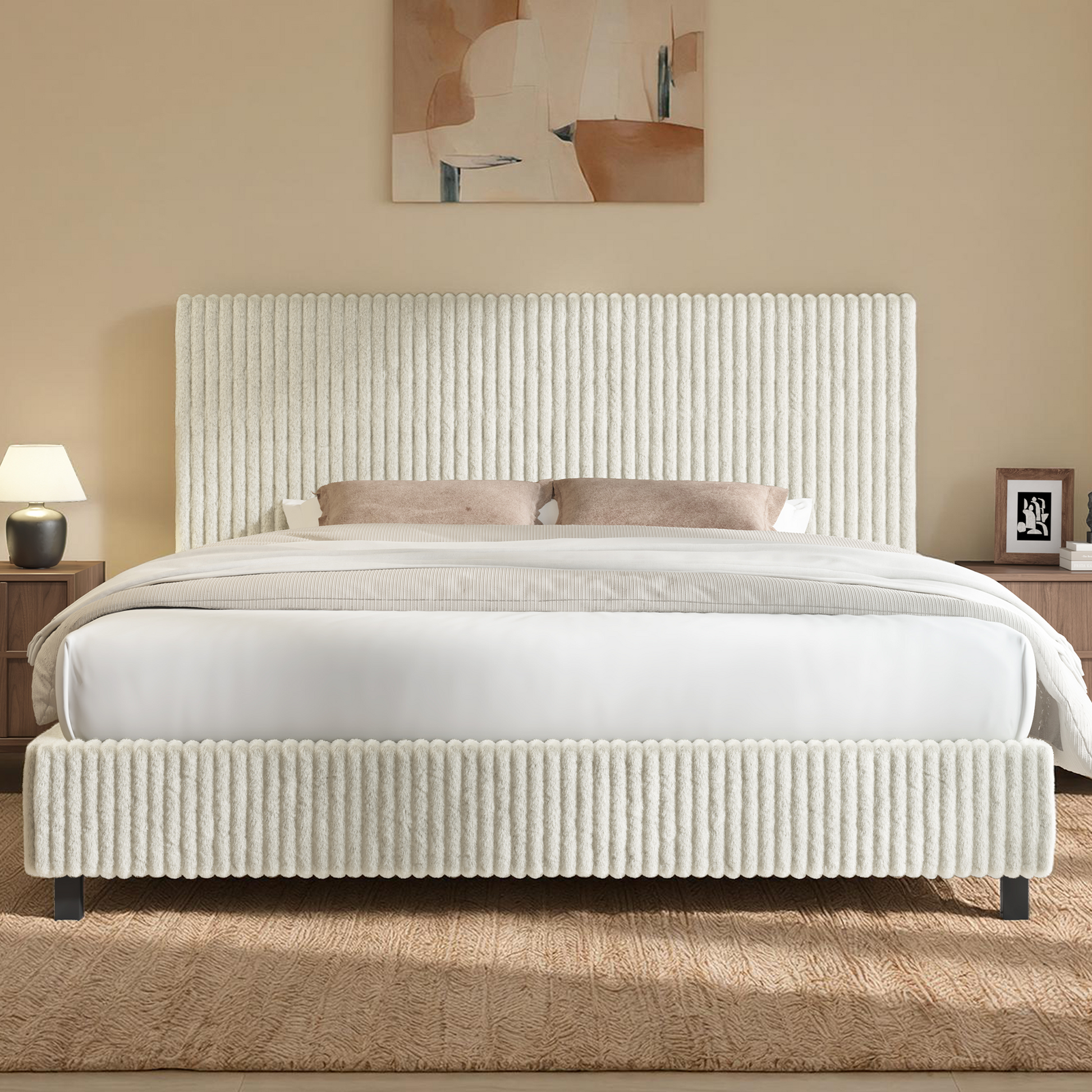 Velmure Corduroy Platform Bed Frame  King / Cream