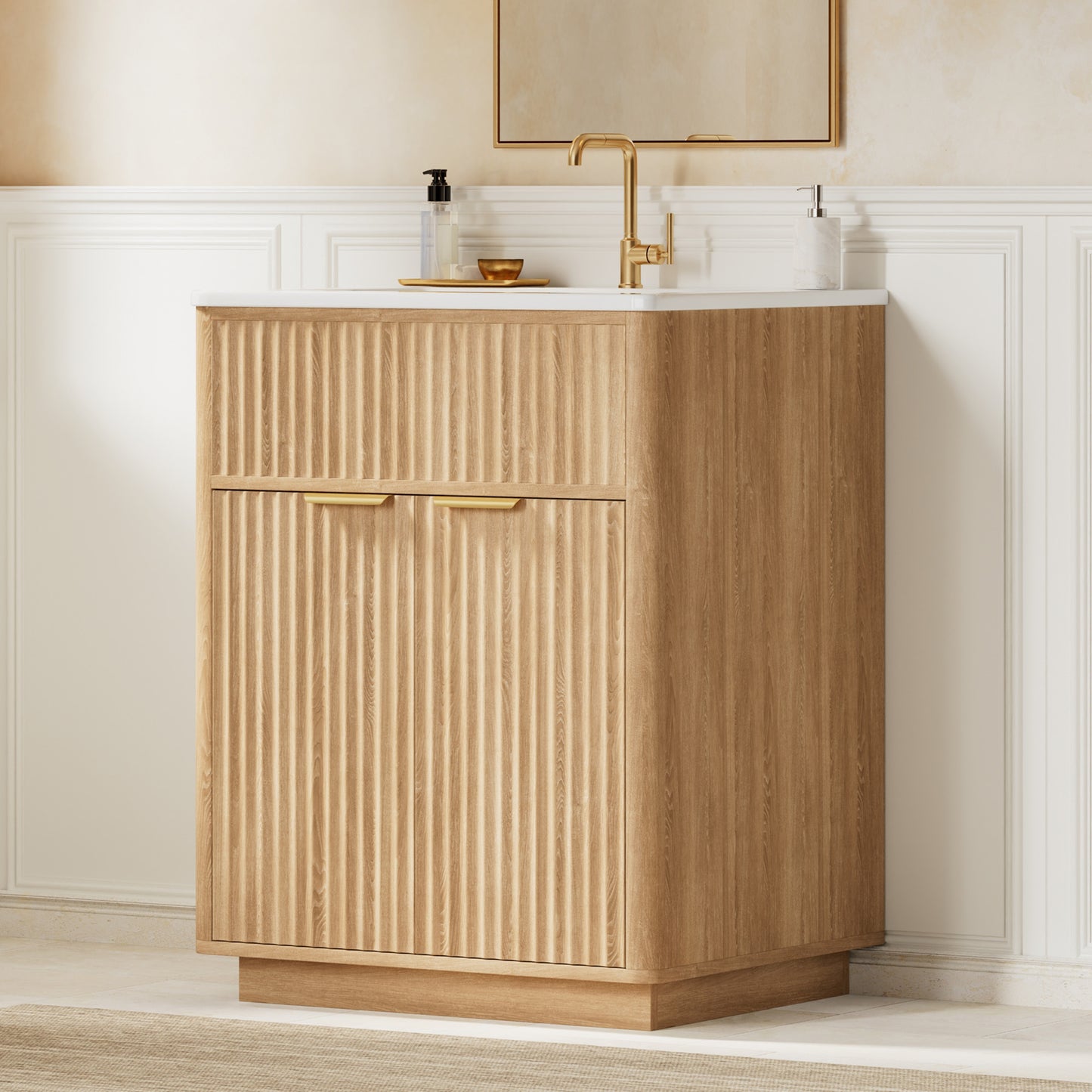Modern Fluted Bathroom Vanity Collection -24‘’-oak