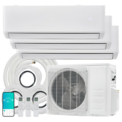 Multi-Zone Ductless Mini Split AC and Heating System (2 & 3 Zone)-3 Zone 28000 BTU (12k+12k+12k)-WIFI
