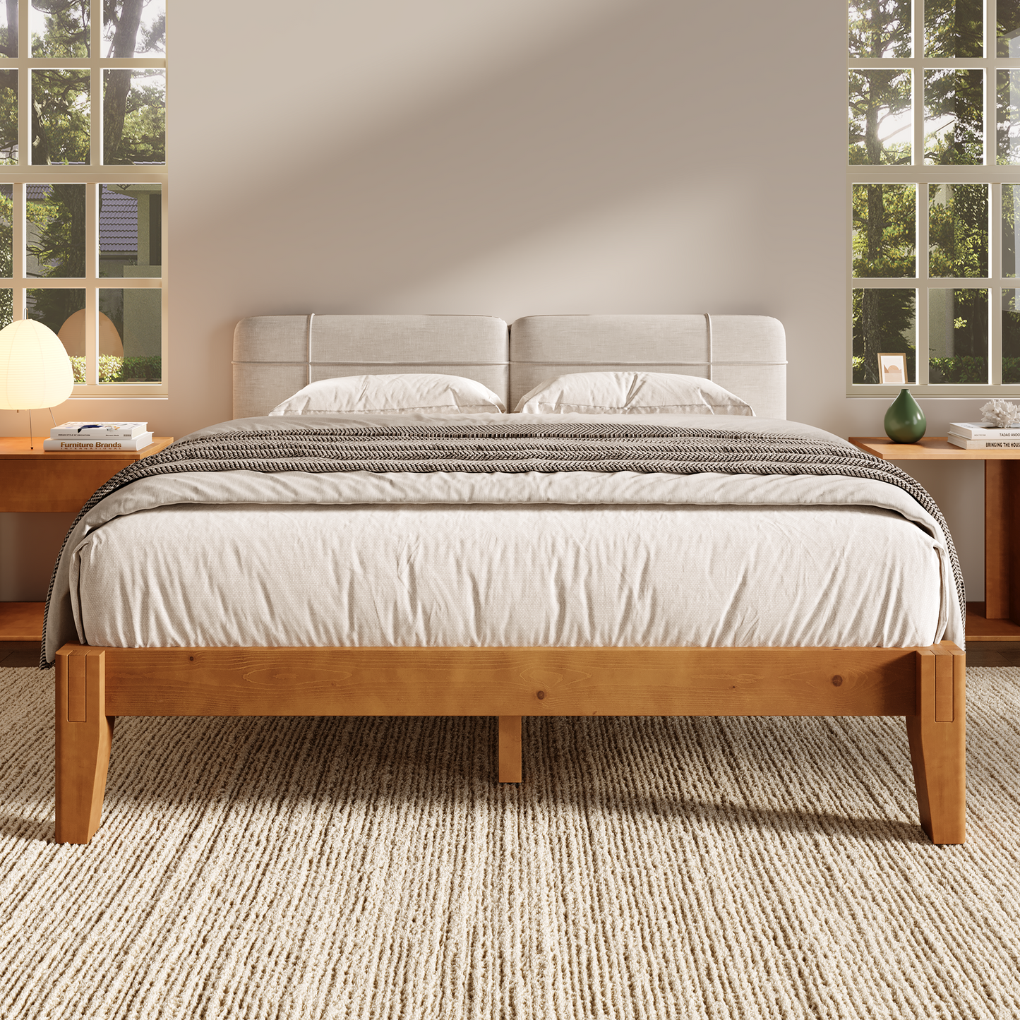 Quill Japanese Joinery Solid Wood Platform Bed Frame-Full-Honey Brown