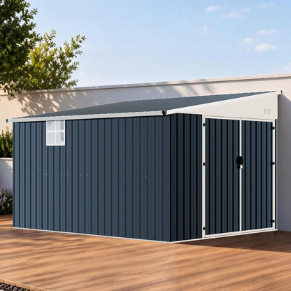 Lark Weatherproof Metal Garden Tool Shed with Sloped Roof-10x8FT