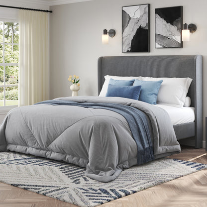 Corduroy Upholstered King Bed Frame-Grey