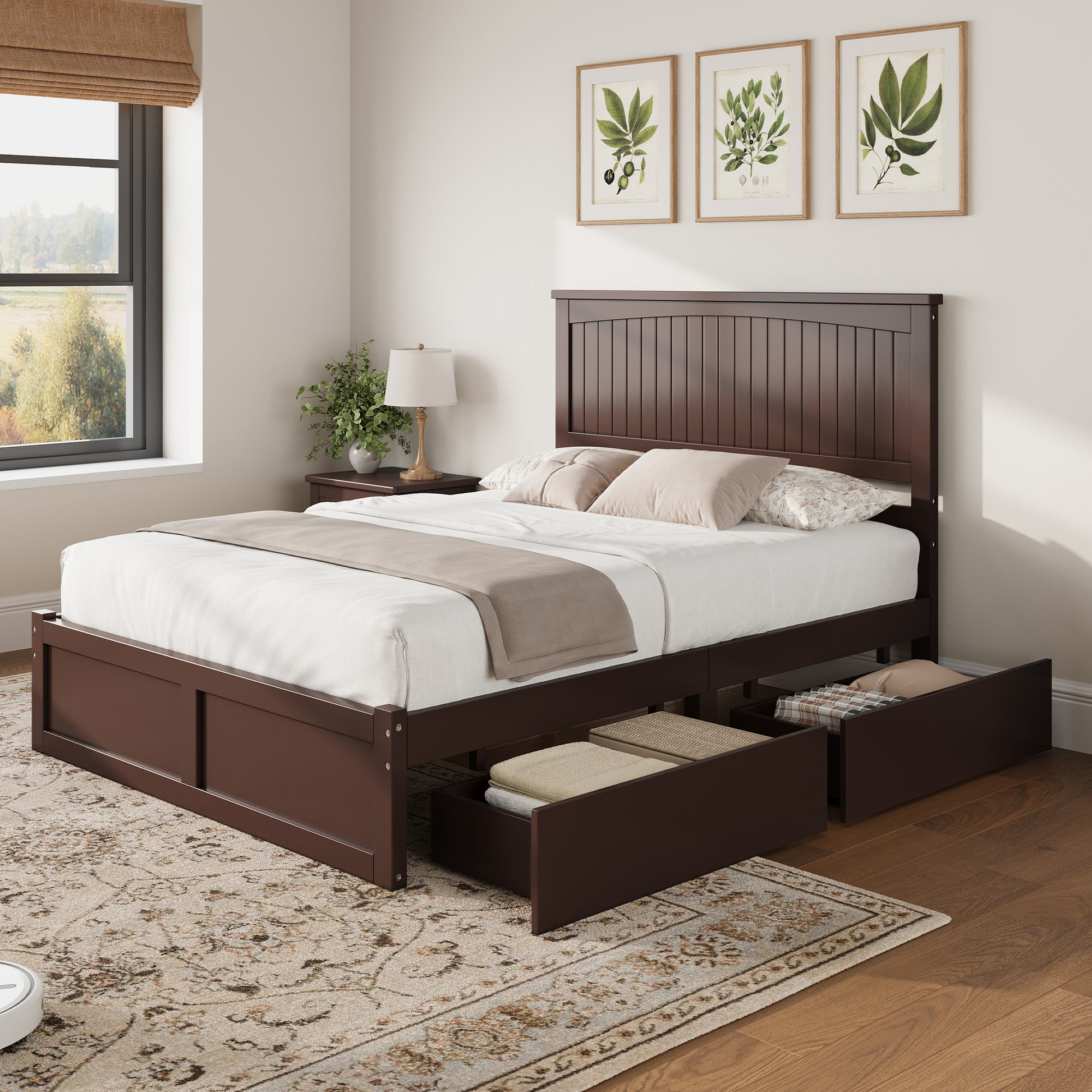 Solid Wood Platform Bed Frame-Full-Espresso Brown