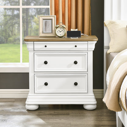 Bun Fully Assembly Wood Nightstand Amerlife White ＆Brown / 30" W