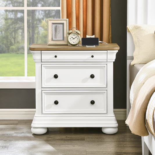 Bun Fully Assembly Wood Nightstand Amerlife White ＆Brown / 30" W