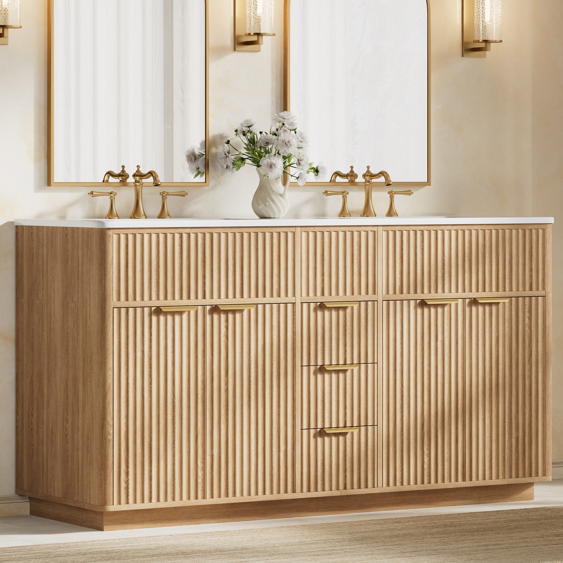 Modern Fluted Bathroom Vanity Collection - 60‘’-oak