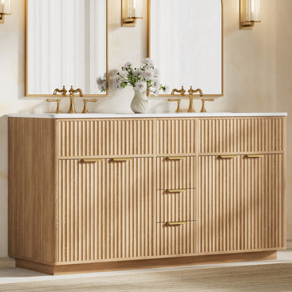 Modern Fluted Bathroom Vanity Collection - 60‘’-oak