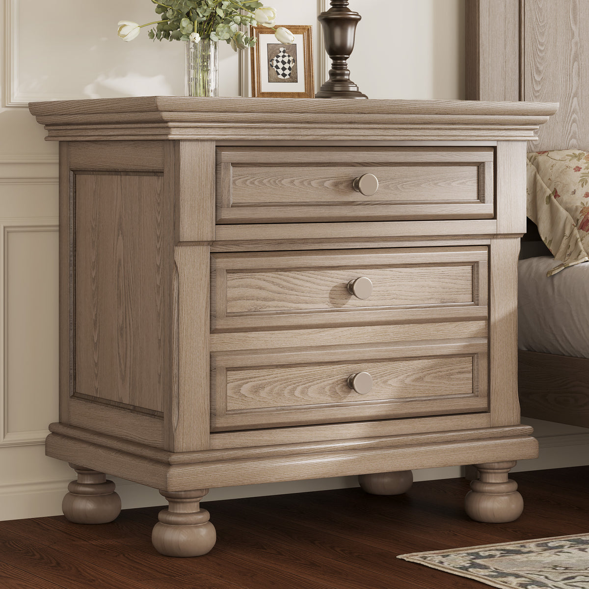 Bobbin Dark Solid Wood Nightstands-Warm Taupe-1 Piece