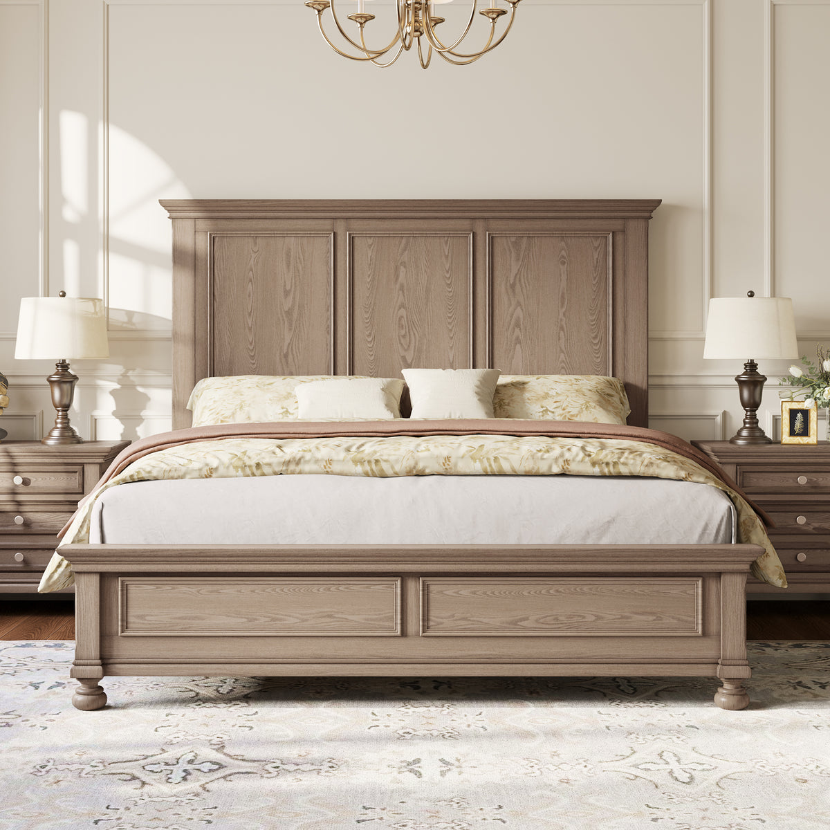 Bobbin Solid Wood Platform Bed-Taupe Gray-King