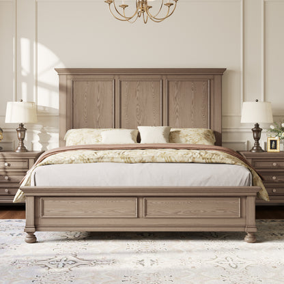 Bobbin Solid Wood Platform Bed-Taupe Gray-King