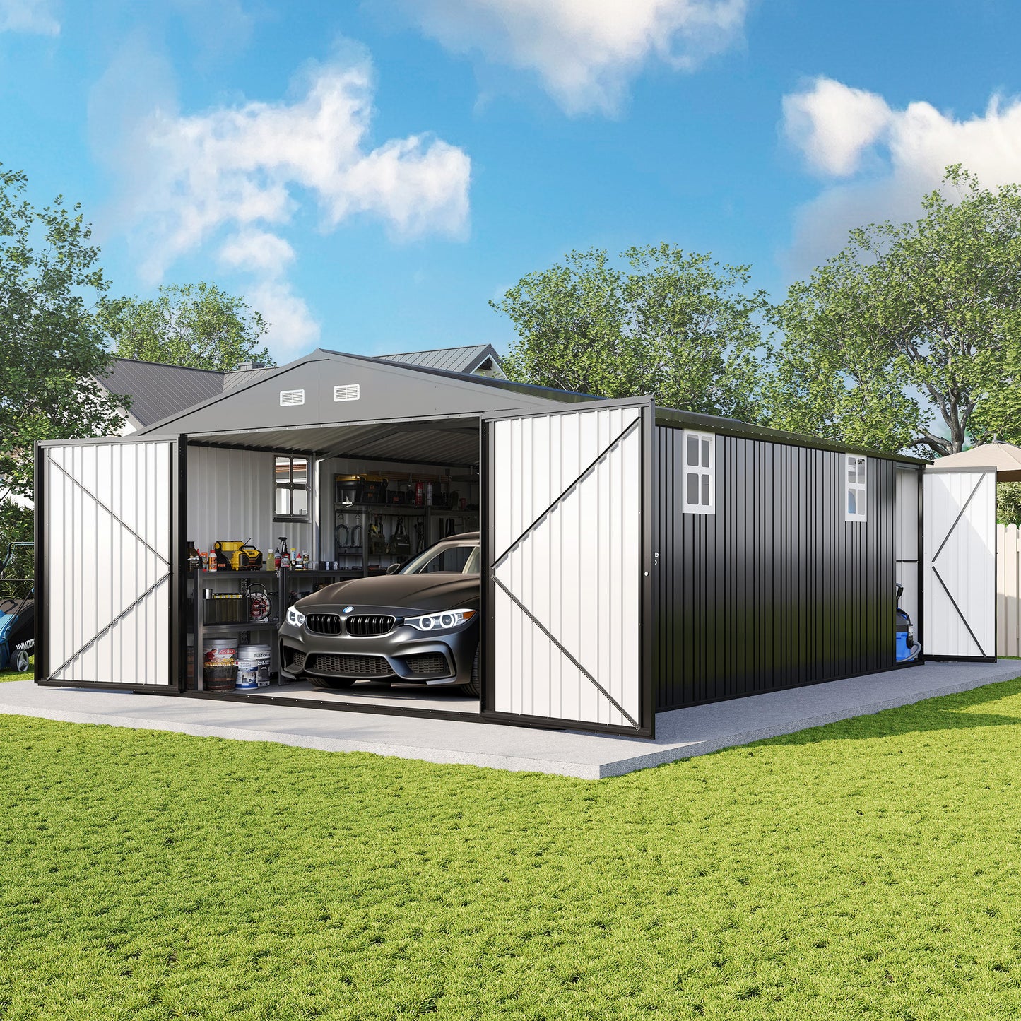 Extra Large Outdoor Metal Garage Shed Amerlife 10x21x7.3 FT
