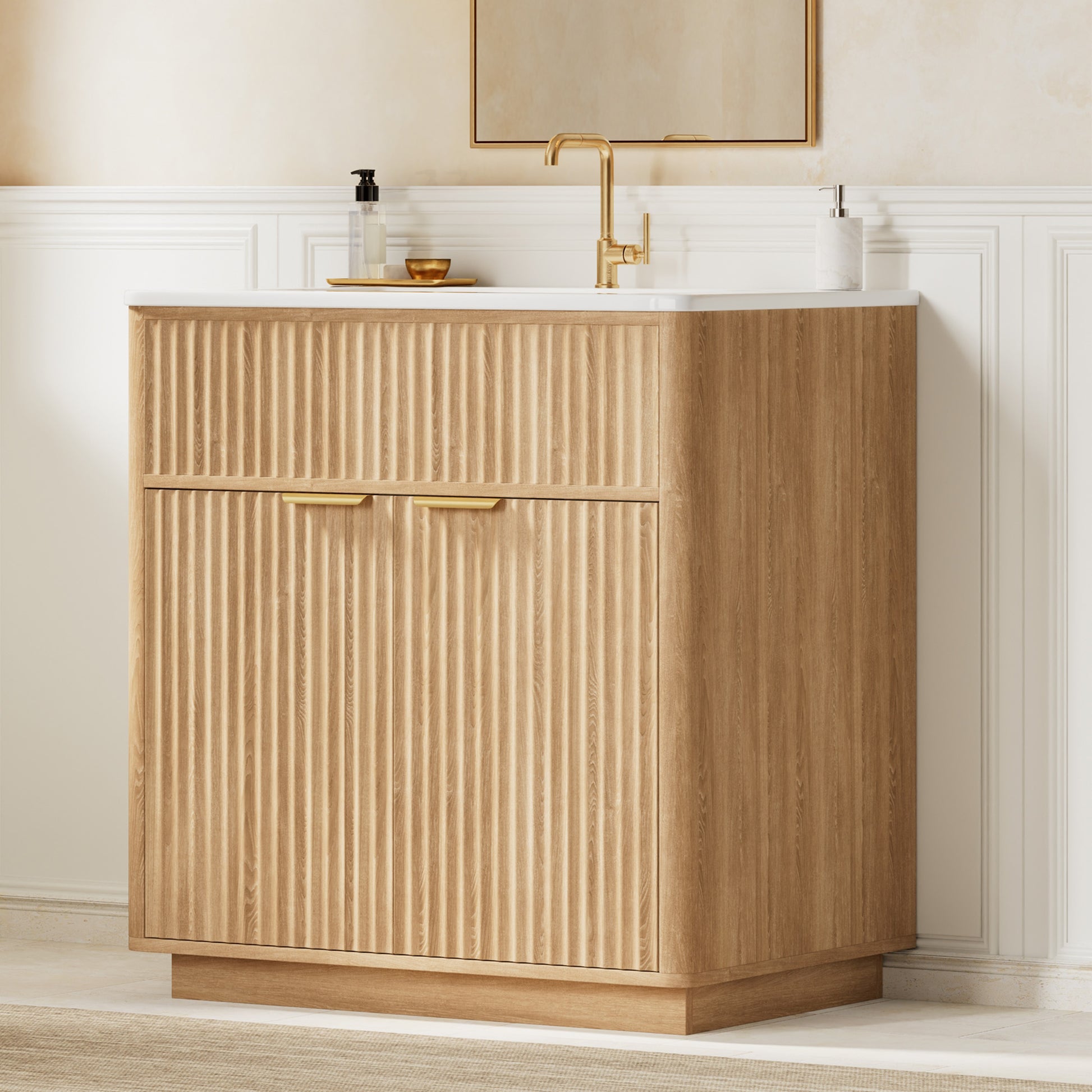 Modern Fluted Bathroom Vanity Collection -30‘’-oak