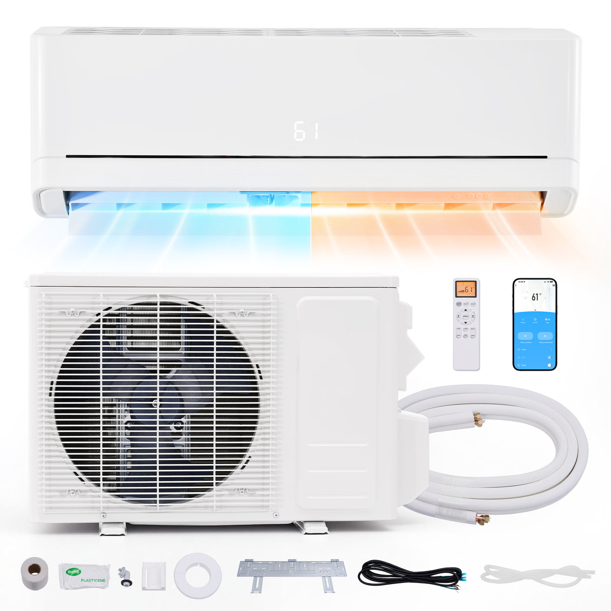 Whisper Ductless Mini Split AC and Heating System-12000BTU-220V
