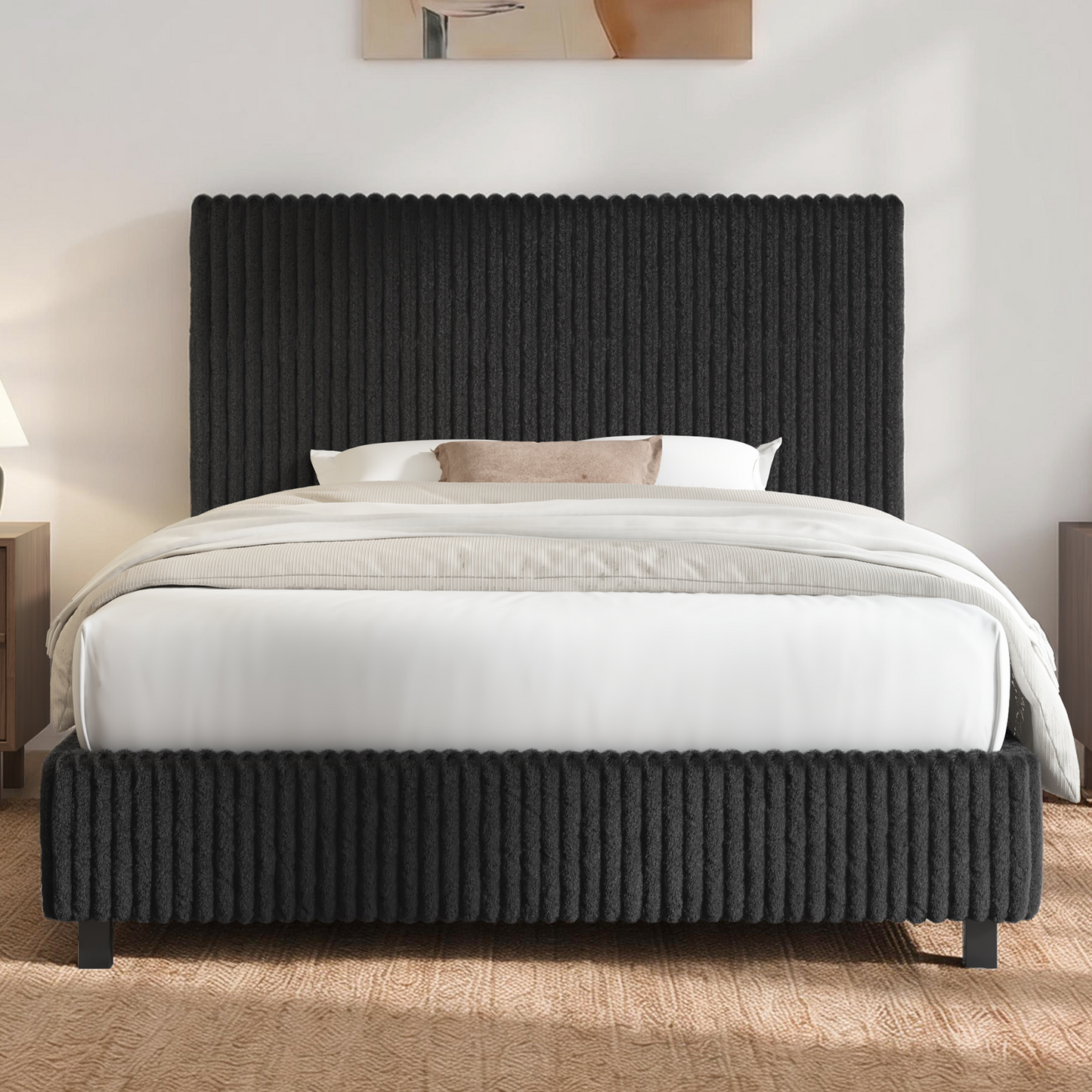 Velmure Corduroy Platform Bed Frame  Queen / Black