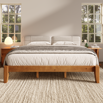 Quill Japanese Joinery Solid Wood Platform Bed Frame-Queen-Honey Brown