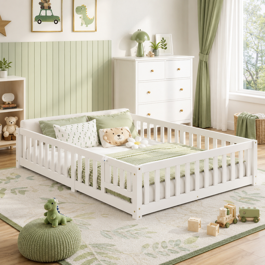 Solid Wood Toddler Floor Bed with Safety Rails