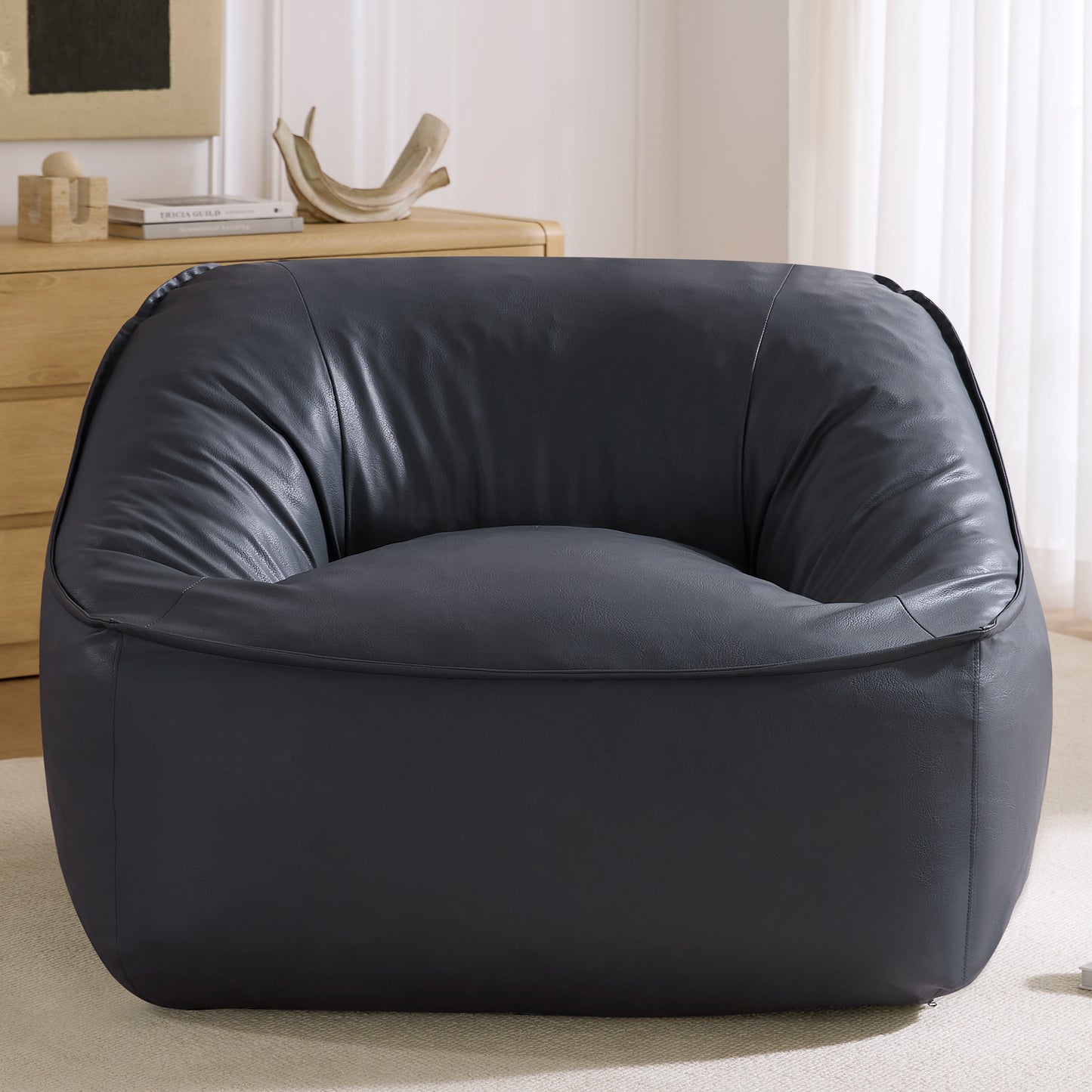 Amerlife Oversized Bean Bag Lounge Chair-Grey Pu