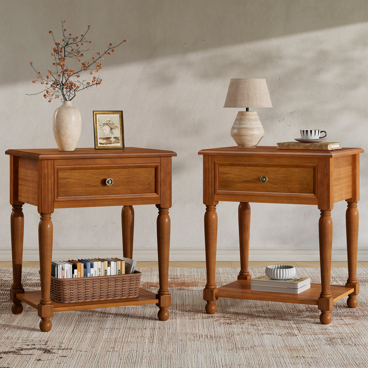 Ember Vintage Walnut Nightstand Set-Brown