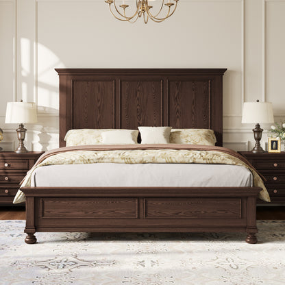 Bobbin Solid Wood Platform Bed-Black Walnut-King