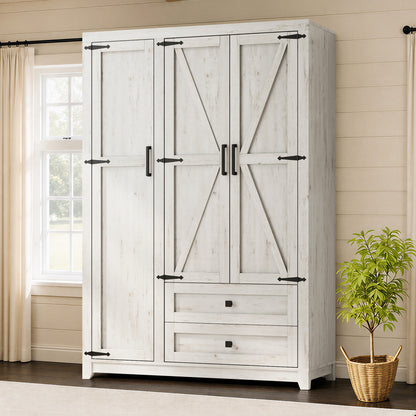 Barn 3 Door Farmhouse Wardrobe Closet-Distressed White