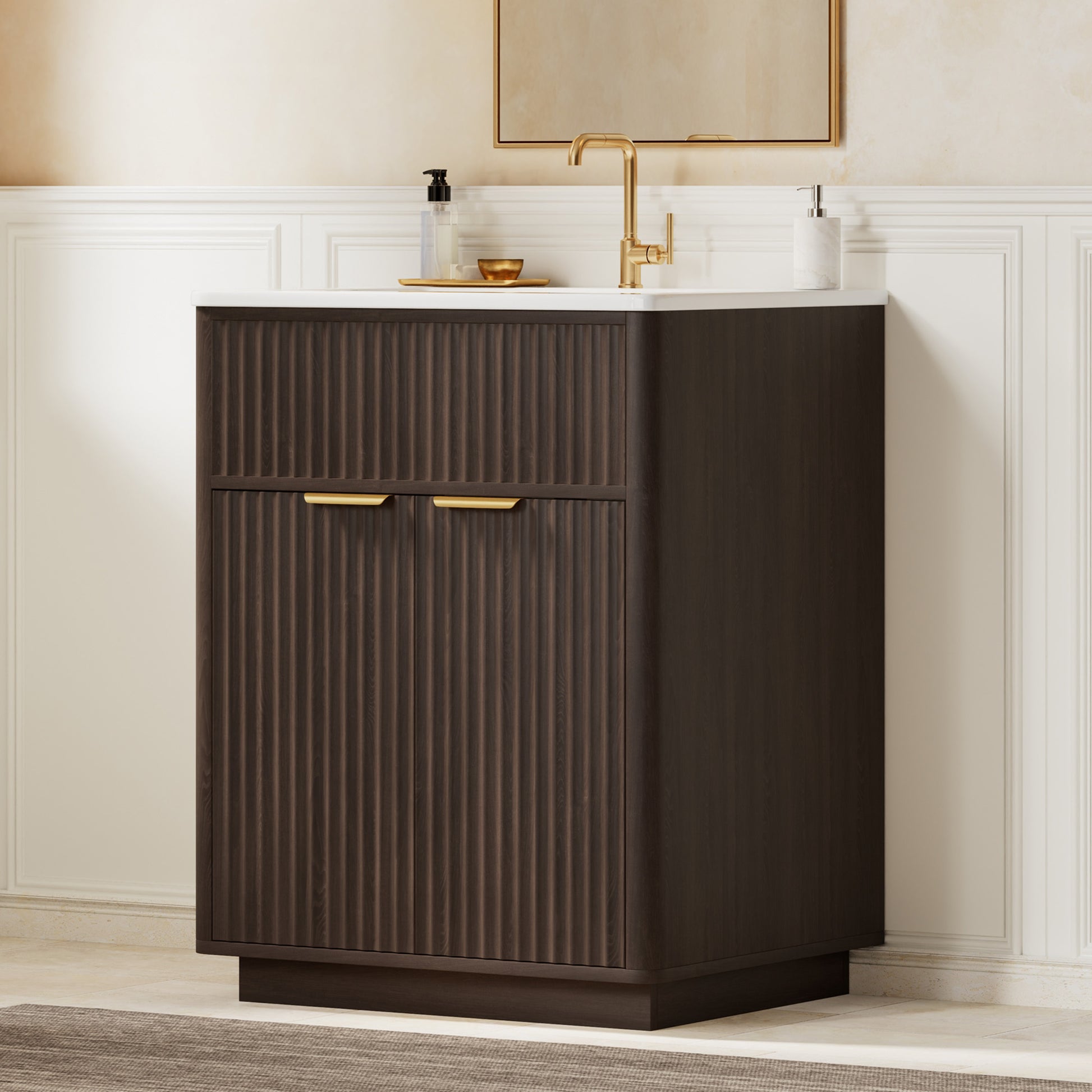 Modern Fluted Bathroom Vanity Collection -24‘’-brown