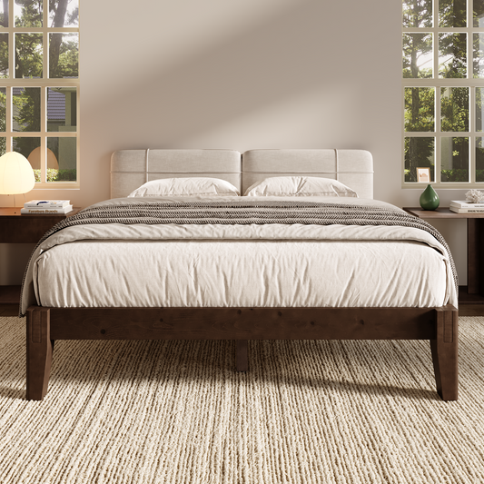 Quill Japanese Joinery Solid Wood Platform Bed Frame-Full-Dark Walnut