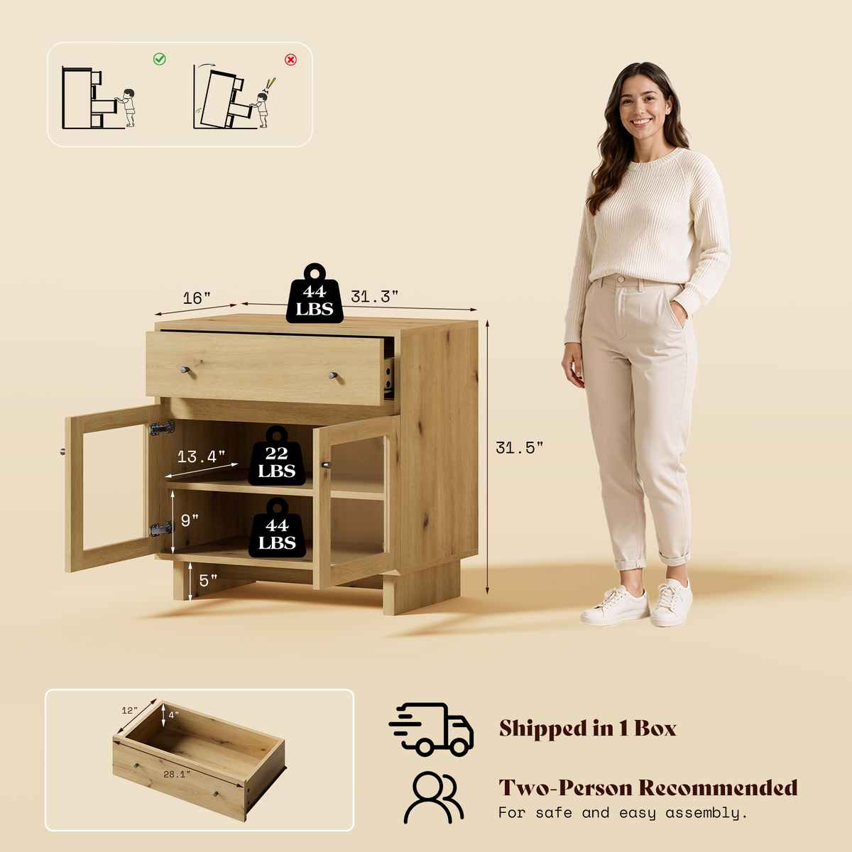MKG002 Modular Storage Cabinet-1pc-B-oak