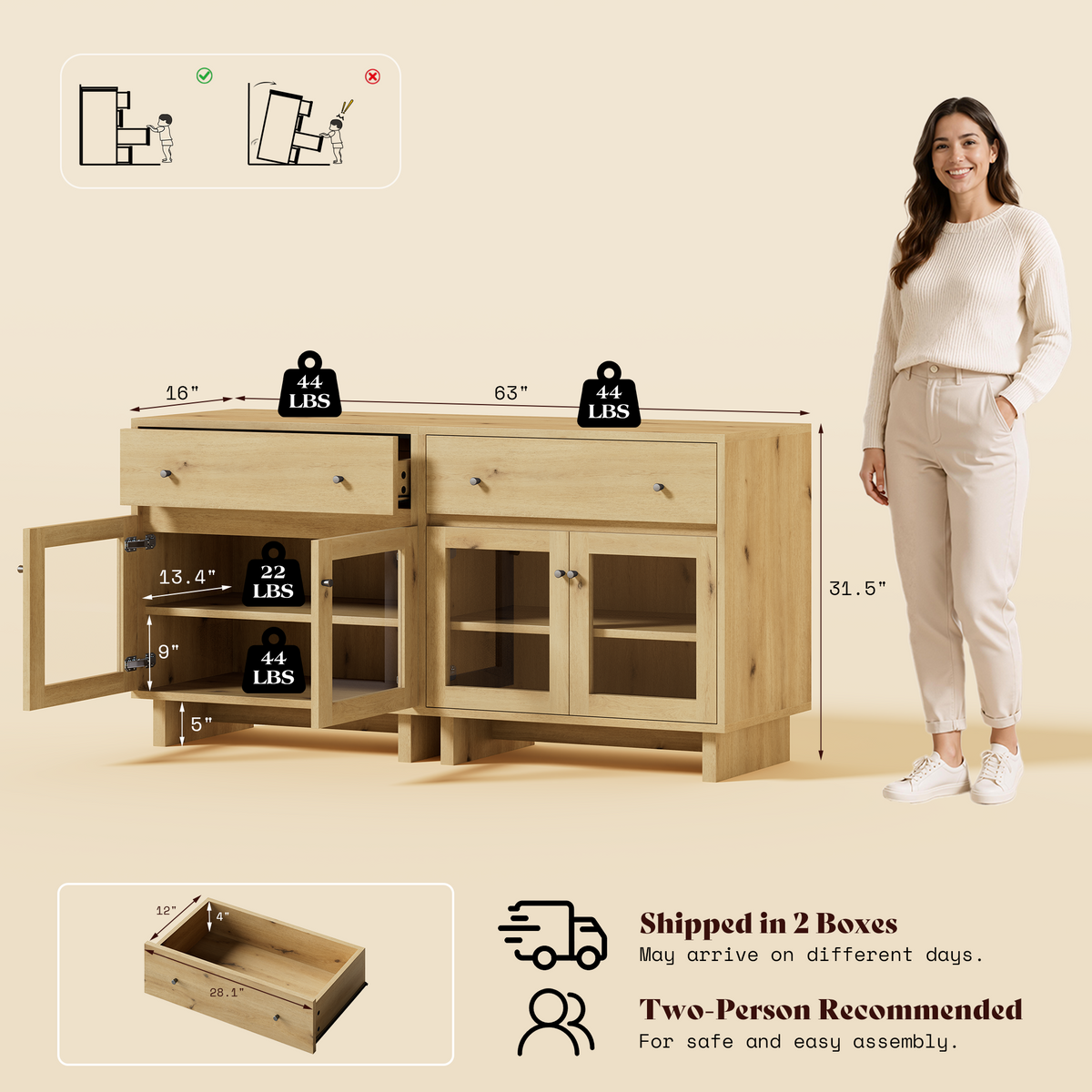 MKG002 Modular Storage Cabinet-2pc-B-oak