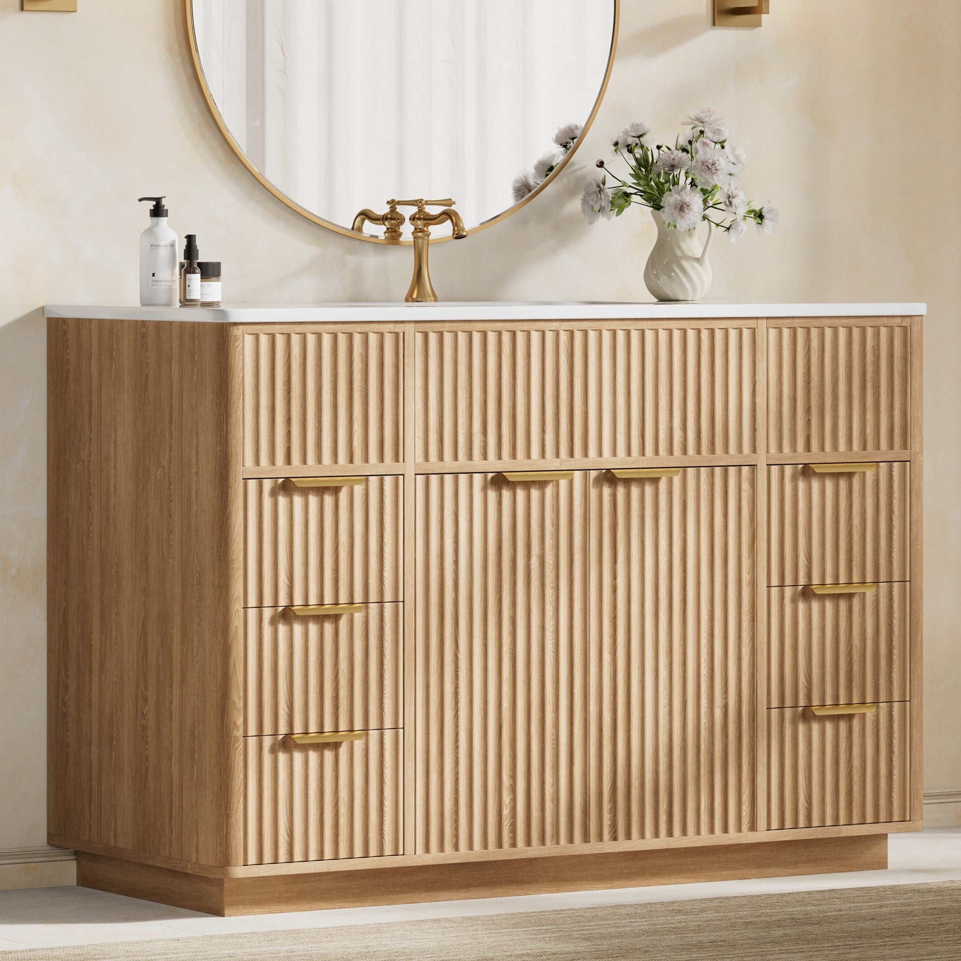 Modern Fluted Bathroom Vanity Collection - 48‘’-oak