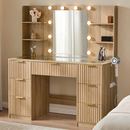 Glow 47.2" Fluted Vanity Desk Amerlife Natural Wood