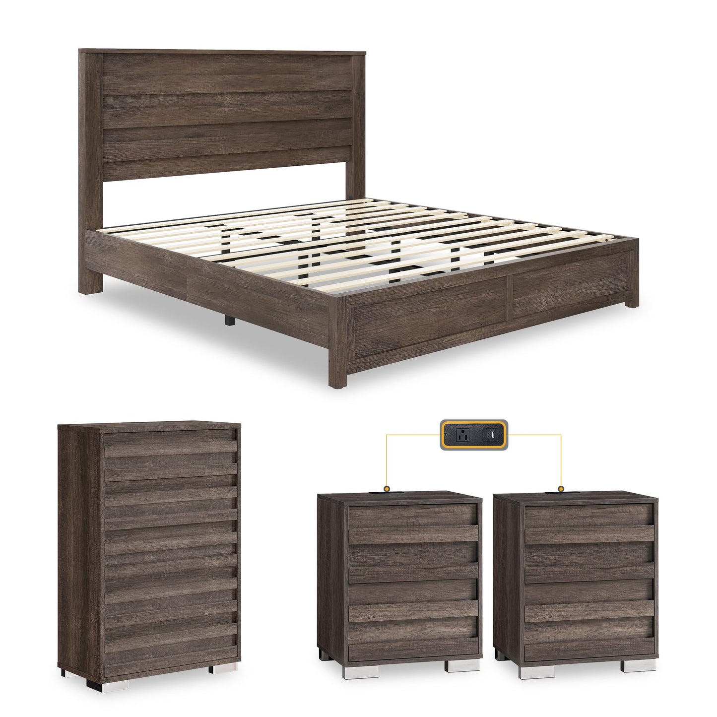 3 Piece Bedroom Set-Q-Grey