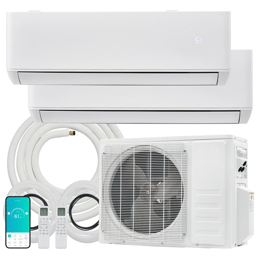 Multi-Zone Ductless Mini Split AC and Heating System (2 & 3 Zone)-2 Zone 20000 BTU (9k+9k)-WIFI